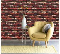 Red Brick Wallpaper,44.5 x 500 cm Beige Brick Wallpaper Self Adhesive Bricks Wall paper Stone Wall paper Peel and Stick Self Adhesive Furniture Wrap for Living Room,Bathroom,Kitchen,Drawer,Cabinets