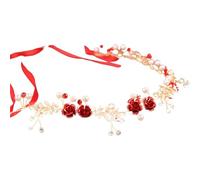 Red Bridal Pearl Rhinestone Flower Headband for Wedding Banquet Prom