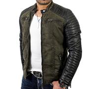 RED BRIDGE - Men's Casual Cotton and Synthetic Leather Transition Jacket - Khaki