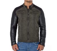 RED BRIDGE - Men's Casual Cotton and Synthetic Leather Transition Jacket - Khaki