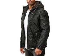 RED BRIDGE - Men's Casual Synthetic Leather Jacket and Padded Hooded Sweater - Black