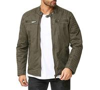 RED BRIDGE Men's Jacket Cotton Ribbed Casual Transition Windbreaker Zipper Biker Winter Coats Dark Khaki
