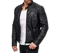 RED BRIDGE Men's Faux Leather Jacket Cool Biker Casual Ribbed Basic Coats Black