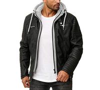 RED BRIDGE Men's Faux Lether Jacket Transition Biker Jacket with Hooded Modern 2in1 (L, Black - Grey)