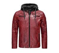 RED BRIDGE Men's Faux Lether Jacket Transition Biker Jacket with Hooded Modern 2in1 (L, Dirtyred)