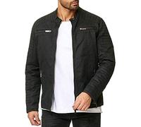 RED BRIDGE Men's Jacket Cotton Ribbed Casual Transition Windbreaker Zipper Biker Winter Coats Black