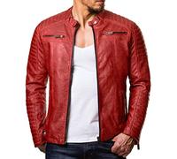 RED BRIDGE Men's Jacket Slim-Fit Casual Faux Leather Cotton Biker Modern Coats Red
