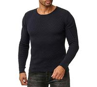 RED BRIDGE Mens Knit Pullover Round Collar Casual Basic Classic Ribbed Sweater Blue