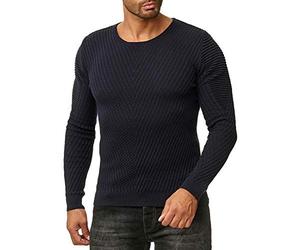 RED BRIDGE Mens Knit Pullover Round Collar Casual Basic Classic Ribbed Sweater Blue