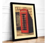 Red British Telephone Booth Vintage Framed Wall Art Print A2 (59.4×42cm) Black, Wall Decor for Living Room, Bedroom, Office & Home, Ready to Hang, Art Gift