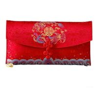 Red Brocade for Wedding Tea Ceremony 20cm Embroidered Red Packet with Dragon Design 20x10.5cm Traditional Chinese Money Pocket for Weddings 1pc Large Fabric Hongbao with Snap Closure 20cm Wide Gold(A)