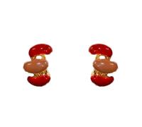 Red brown contrasting geometric earrings, stylish and luxurious, versatile and high-end, super sparkling women's ear jewelry