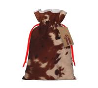 Red Brown Cowhide Christmas Drawstring Sack Gift Bag, Lightweight And Cute In Design