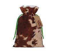 Red Brown Cowhide Christmas Drawstring Sack Gift Bag, Lightweight And Cute In Design