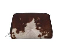 Red Brown Cowhide Leather Toiletry Organizer Bag, Travel-Friendly Makeup Pouch for Women