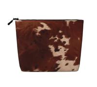 Red Brown Cowhide Multi Functional Single-Layer Linen Makeup Bag - Fashionable and Practical Cosmetic Storage Bag