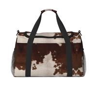 red Brown Cowhide Print Large Capacity Hand Carry Bag for Women Foldable Carry On Tote for Airplane Travel
