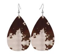 red brown cowhide Print Leather Dangle Earrings for Women - Lightweight Teardrop Fashion Statement Earrings