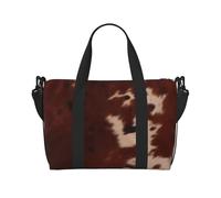 red Brown Cowhide Printed Travel Bag Duffle Bag for Men Women, Large Water Resistant Gym Bag Weekend Holdall Bag with Shoulder Strap
