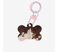 Red Brown Cowhide Printing Acrylic Dog Bone Ornament,Dog Tags Personalized Pet Ornament, Key Chain Bone Shaped Id Tags
