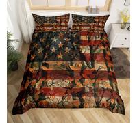 (Red Brown, Double(No Comforter)) Homewish Hunting Bear Deer Comforter Cover Army Green Camo American Flag Bedding Set Double For Kids Boys Teen Men,Woodland Hunting Theme Duvet Cover