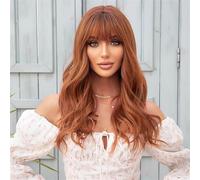 Red Brown Orange Copper Wigs with Bangs Long Water Wave Synthetic Wigs for Women Afro Ginger Cosplay Daily Heat Resistant Wig Daily Use