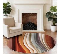 Red Brown Round Washable Rug, Modern Minimalist Non-Slip Carpet Living Room | Abstract Geometric Wavy Lines Low Pile Soft Texture Durable Circle Rug, 60 cm Easy Clean Carpet for Bedroom Hallway Kitchen