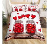 (Red Brown, Single(No Comforter)) Love Heart Comforter Cover Romantic Themed Double Bedding Set for Adults Women Men Teens Cute Red Heart Print Duvet Cover Valentine'S Day Lover Bed Se