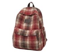 Red Brown Tartan Plaid Backpack, Fashion Y2K Laptop Bookbag Travel