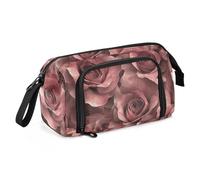 Red Brown Valentine's Day Roses Large Pencil Case Large Capacity Pen Pencil Case with Zipper Pencil Bag with Zipper for Man School Supply
