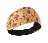 Red Brown Vintage Roses no slip womens headbands Elastic sweaty bands for Workouts Volleyball Cycling cintillos de pelo para mujeres