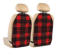 Red Buffalo Plaid Car Seat Kick Mats, Vintage 2 Pack Back Seat Protectors with Storage Pockets Water Resistant Mud And Scratches with Adjustable Buckle