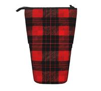 Red Buffalo Plaid Standing Pencil Case Vintage Pen Pouch Holder Telescopic Pencil Bag Pop Up Cosmetics Bag Stationery Organizer for School Office Travel