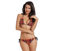 Red Buffalo Plaid Tartan Womens Bikini Swimsuits Set Sexy Padded Top Two Piece Swimwear