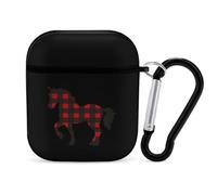 Red Buffalo Plaid Uni-corn-horse Earphone Case Cover Compatible with AirPods 1&2 Shockproof Bluetooth Headset Case Black-style