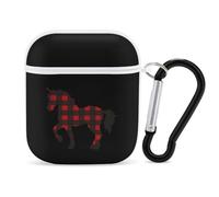 Red Buffalo Plaid Uni-corn-horse Earphone Case Cover Compatible with AirPods 1&2 Shockproof Bluetooth Headset Case White-style