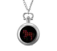 Red Buffalo Plaid Uni-Corn-Horse Vintage Pocket Watch Alloy Pendant Watches Necklace Gift for Men Women Silver-Style