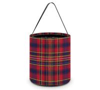 Red Buffalo Scottish Tartan Plaid Checkered Cute Halloween Candy Bucket Reusable Collapsible Candies Basket Fabric Tote Bags