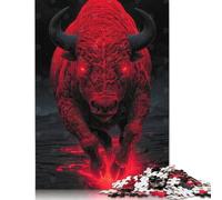 Red Buffalo with Glowing Eyes Jigsaw Puzzles for Adults 500 Piece Puzzles for Teenagers Wooden Jigsaw Puzzle Entertainment Toys Gifts 500pcs (52x38cm)