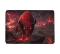 Red Buffalo with Glowing Eyes Short Pile Rug 150 x 100 cm, Soft Non Slip | Non slip bedroom rug with clear heat transfer print, for guest room and reading corner
