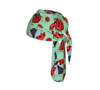 Red bugs On A Blue Background Print Bike Cap Breathable Headwrap Moisture Wicking Tie Back Helmet Liner Outdoor Event Gift 22-24 In