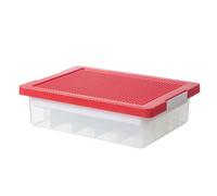 (red) Building Block Storage Box with Removable Cover Multi Compartments Large Capacity Transparent Art Craft