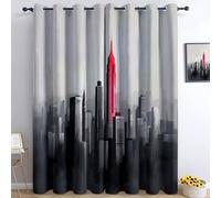 Red Building Geometry Blackout Curtains for Living Room Kids Bedroom, W 46" x L 72" Print Eyelet Curtain Urban Architecture Thermal Insulated Noise Reducing Drapes Window Treatment Sets 2 Panels