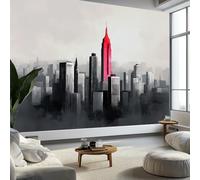Red Building Geometry Mural Wallpaper 450 x 280 cm, Wall Decoration Paper Poster Bohemian City Architecture for Teen Kids Bedroom Playroom Home Decoration Wallpaper