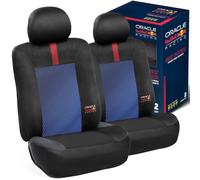 Red Bull Racing Seat Covers Front Pair - Universal Fit, Durable Material with Blue & Black Striped Back, Red Power Bar Graphic & Oracle Red Bull Racing Logo, Protects Spills & Damage (FRONT PAIR)