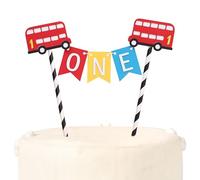 Red Bus 1st Birthday Cake Topper - Double Decker Bus Theme First Birthday Party Decorations, Red Bus Party Suppplies, Boy Girl Cake Decorations, Cake Smash Photo Props
