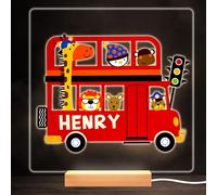 Red Bus Cute Animals Colourful Square Personalised Gift LED Lamp Night Light | Personalised Gift For Home, Lamp Room Décor | Kids & Adults Night Lights With Name | Personalised Gift For Bedroom |