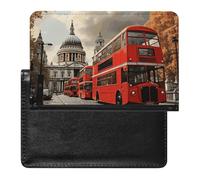 Red Bus Passport Holder with 3 Card Slots, Portable PU Leather Travel Wallet, Slim Protective Cover for Passport, ID, Credit Cards