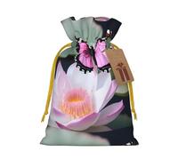 Red butterfly 1 print Large Christmas bag, reusable drawstring linen packet, Birthday Parties Supplies