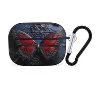 Red Butterfly Earbuds Organizer Shockproof Protective Airpods Pro Cover with Carabiner Clip Anti Fall Carrying Earphone Case Cover for Airpods Pro 2nd Generation Black